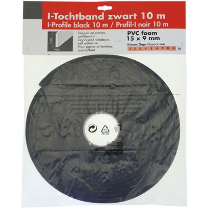 Maclean Tochtband I-profiel - PVC - Antraciet - Zelfklevend - Deuren en Ramen - Kieren 1-9mm - 10m
