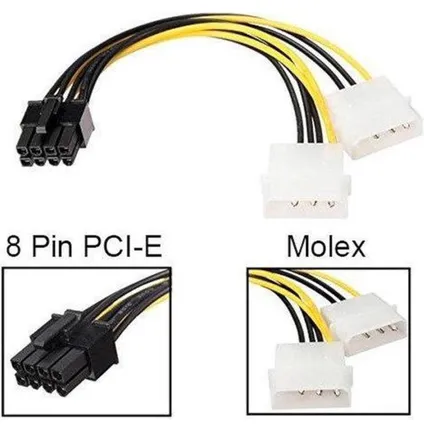 PCIe 8-pins (m) - 2x Molex 3-pins (m) voedingsadapter - 0,15m 2