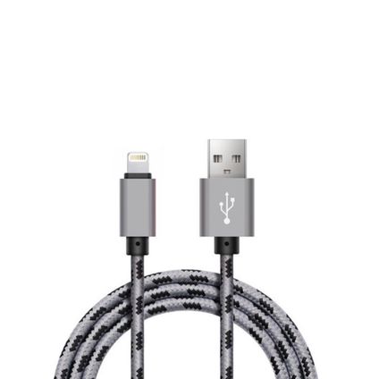 Nylon 8-pin Lightning naar USB A kabel - 0,25m - IOS2 - Grijs