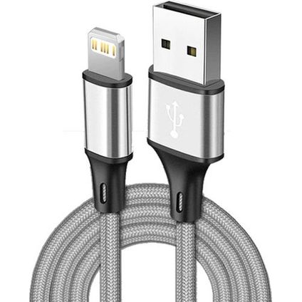 Nylon 8-pin Lightning naar USB A kabel - 0,25m - IOS1 - Zilver