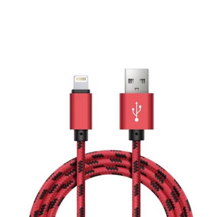 Nylon 8-pin Lightning naar USB A kabel - 0,25m - IOS2 - Rood