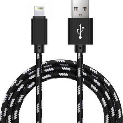 Nylon 8-pin Lightning naar USB A kabel - 0,25m - IOS2 - Zwart