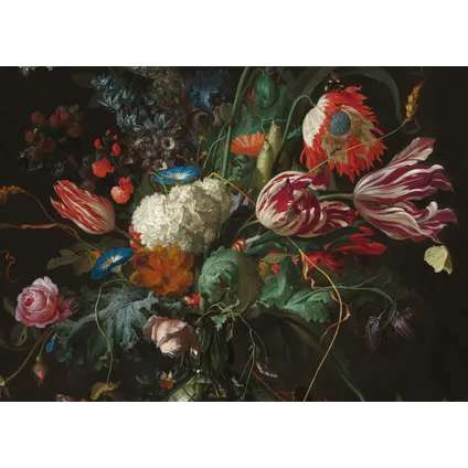 Canvas met MDF frame | Bloemen in Glazen Vaas | Oude Meester Kunstwerk | 70x100 cm