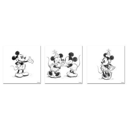 Mickey & Minnie | Schetsen - Canvas Set van 3 - 3x30x30 cm