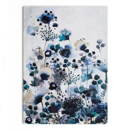 Canvas met MDF frame | Aquarel Bloemen | Grootschalig | Blauwe tinten | 100x70 cm
