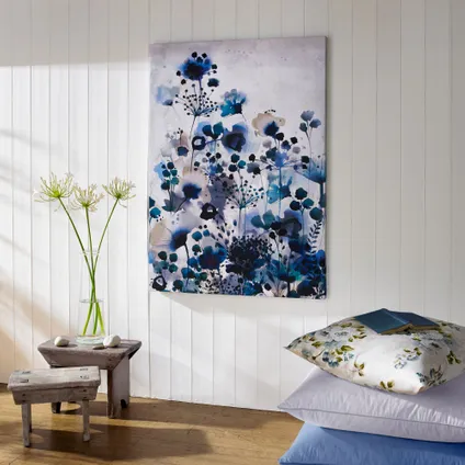 Canvas met MDF frame | Aquarel Bloemen | Grootschalig | Blauwe tinten | 100x70 cm 2