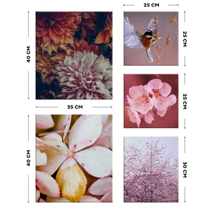 Set de 5 toiles imprimées Fleurs 80 x 60cm Rose 5