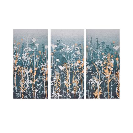 Set de 3 toiles imprimées Fleurs 90 x 60cm Bleu, orange