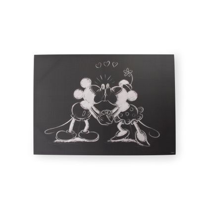 Mickey & Minnie | Canvas - Kissing - Wit-Zwart - 50x70 cm