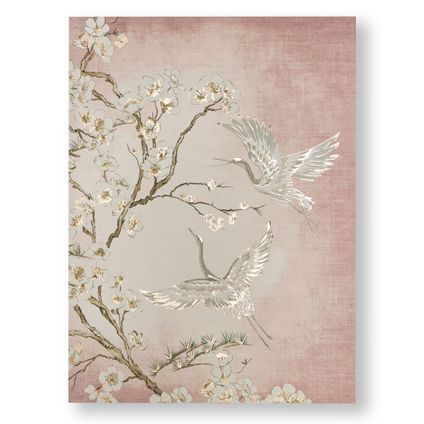 Toile imprimée Oiseaux Japonais 80 x 60cm Rose, Argent