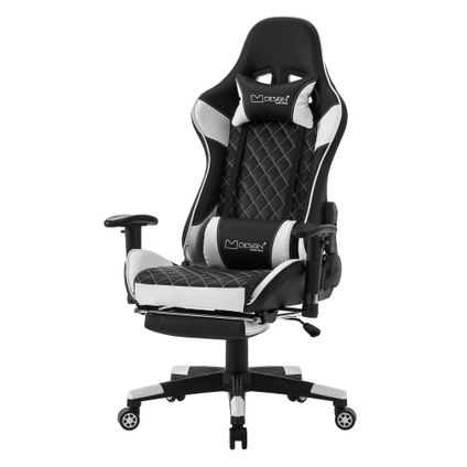 Chaise de jeu d'ordinateur pivotante et réglable ergonomique chaise noir-blanc