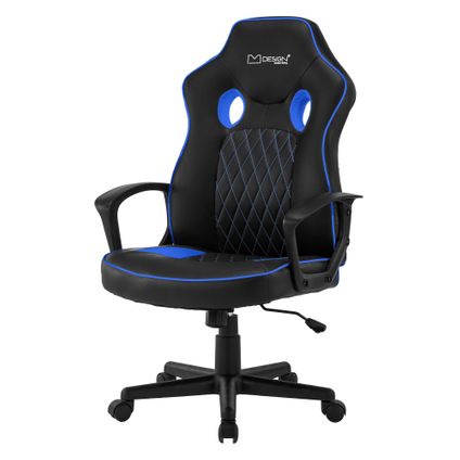Chaise de jeu d'ordinateur PC pivotante et réglable chaise de bureau noir-bleu