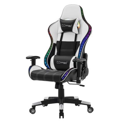 Chaise de jeu ergonomique avec LED fauteuil de bureau blanc avec bluetooth boxes