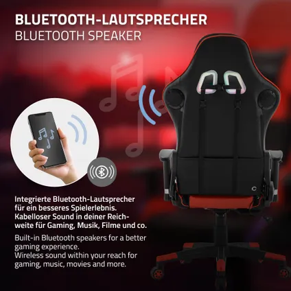 Gaming Stoel met RGB LED-verlichting en Bluetooth Speakers, Rood, Kunstleer ML-Design 6
