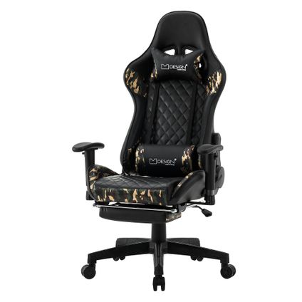Chaise de jeu d'ordinateur pivotante et réglable ergonomique noir - camouflage