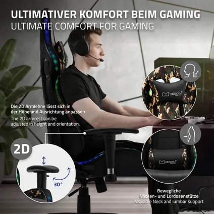 Gaming stoel met RGB-verlichting en Bluetooth-boxen Zwart/Camouflage in kunstleer ML-Design 3