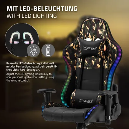 Gaming stoel met RGB-verlichting en Bluetooth-boxen Zwart/Camouflage in kunstleer ML-Design 5