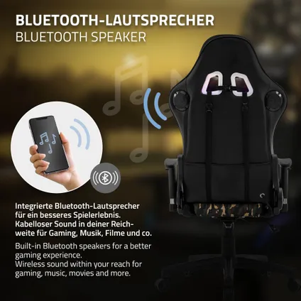 Gaming stoel met RGB-verlichting en Bluetooth-boxen Zwart/Camouflage in kunstleer ML-Design 6
