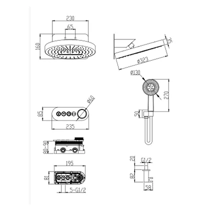 Pack mitigeur thermostatique de douche encastrée ronde cascade - Gun métal 5