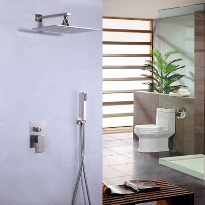 Pomme de douche en acier inoxydable et système de douche à main en nickel brossé Sans LED 250 mm