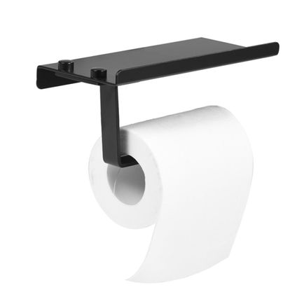 Flokoo - Toiletrolhouder met smartphone plankje - Zwart - WC rolhouder