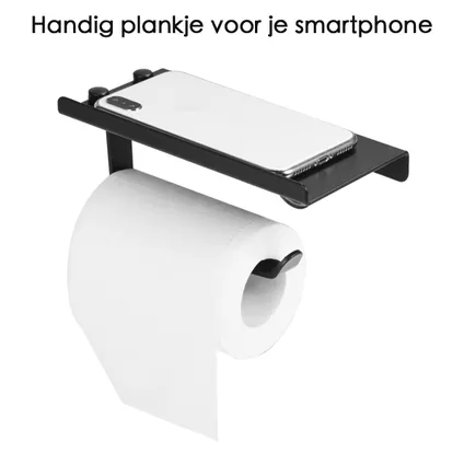 Flokoo - Toiletrolhouder met smartphone plankje - Zwart - WC rolhouder 2