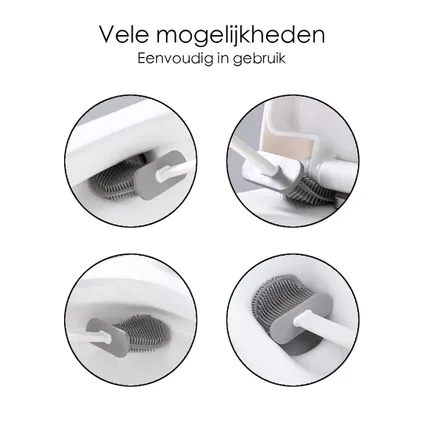 Flokoo - Toiletborstel met Houder Rechthoek - Hygiënische wc borstel - Wit - Siliconen 5