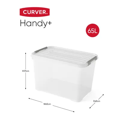 Curver Handy+ Opbergbox - 65L - 3 stuks - Transparant met deksel 3