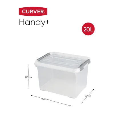 Curver Handy+ Opbergbox - 20L - 3 stuks - Transparant met deksel 3
