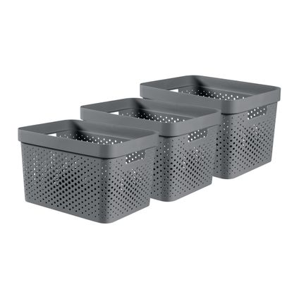 Curver Infinity Dots Recycled Boîte - 17L - lot de 3 - Anthracite