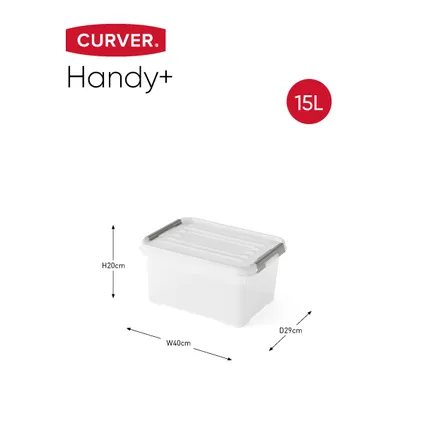 Curver Handy+ Opbergbox - 15L - 4 stuks - Transparant met deksel 3
