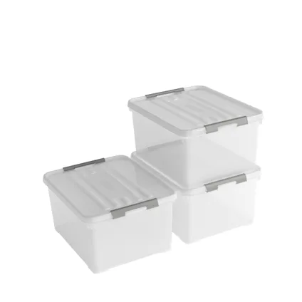 Curver Handy+ Opbergbox - 35L - 3 stuks - Transparant met deksel 2