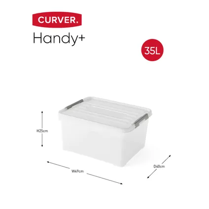 Curver Handy+ Opbergbox - 35L - 3 stuks - Transparant met deksel 3