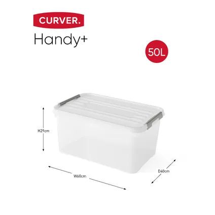 Curver Handy+ Opbergbox - 50L - 3 stuks - Transparant met deksel 3