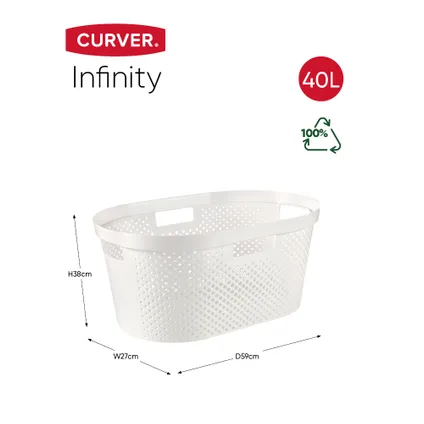 Curver Panier à Linge 40L Infinity Dots - 100% Recycled - Lot de 2 - Blanc 3