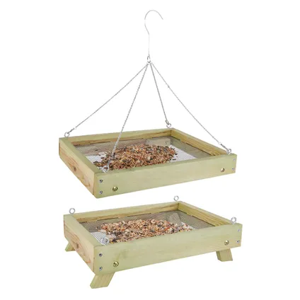Esschert Design Vogelvoedertafel - staand en hangend - hout - 35 cm
