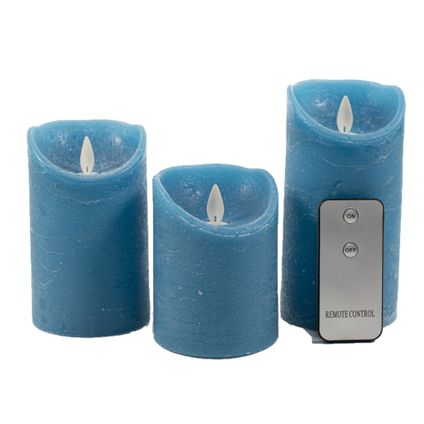 Anna's Collection LED kaarsen - blauw - 3 st - met afstandsbediening