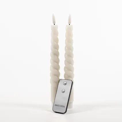 Anna Collection LED swirl dinerkaarsen - 2x st - ivoor/creme - 23 cm