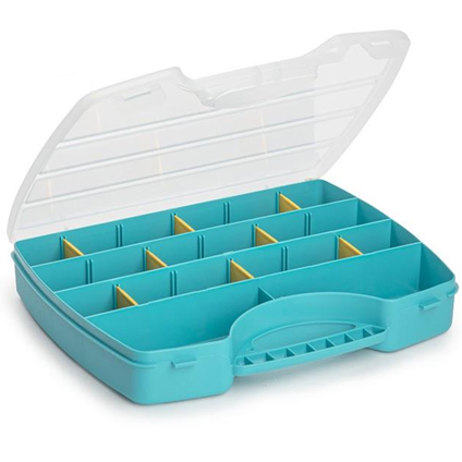 Plasticforte koffertje/opbergdoos/sorteerbox - 13-vaks - blauw