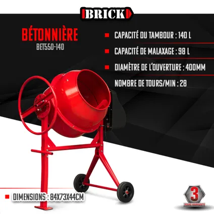 Bétonnière 550w - 140L - Brick 2