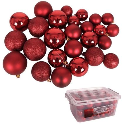Christmas Gifts Kerstballen set rood 70 stuks incl. kerst opbergbox