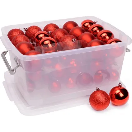 Christmas Gifts Kerstballen set rood 70 stuks incl. kerst opbergbox 3