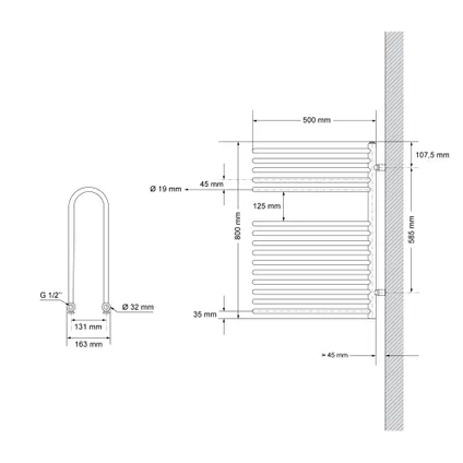 Badkamer radiator 500x800 mm Wit ML-Design 7