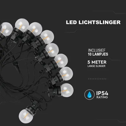LED Prikkabel | 5M | 10 Filament lampen | Warm Wit (3000K) 5