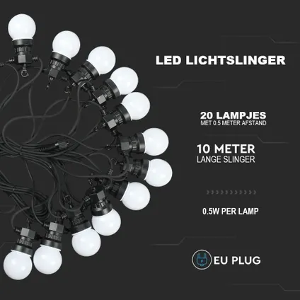 LED Prikkabel | 5M | 10 lampen | Warm Wit (3000K) 5