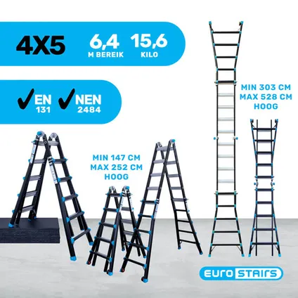 Eurostairs Vouwladder - Professionele ladder - 4x5 sporten - 33 posities 9