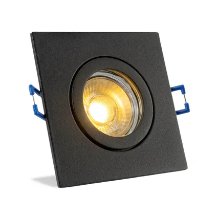 IP44 LED Inbouwspot Selena - badkamer of buiten - Vierkante spot - Zwart - Extra Warm Wit - 2700K -