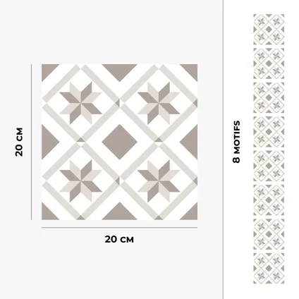 8 zelfklevende tegels 20x20cm Valentijn / cementtegels - 10x10 / grijs - Vinyl Way 5