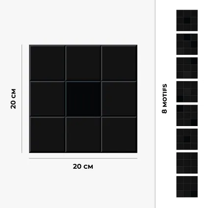 8 zelfklevende tegels 20x20cm Farah / Vierkant mozaïek / zwart - Vinyl Way 5
