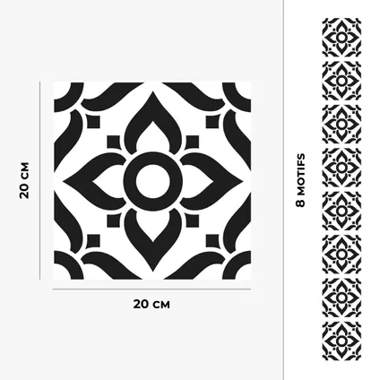 8 zelfklevende tegels 20x20cm Rina / zwart-witte cementtegels / zwart - Vinyl Way 5